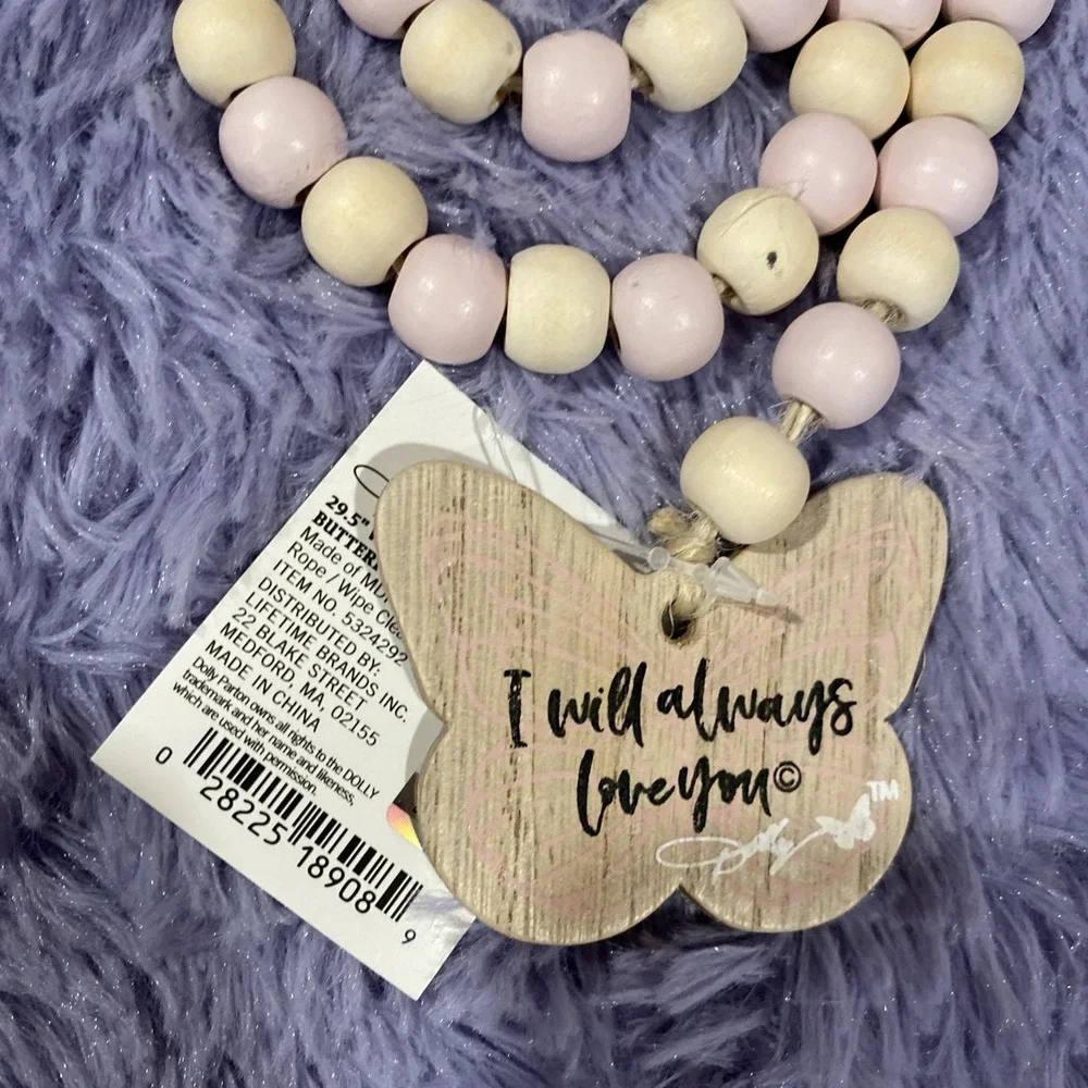 Dolly Parton I Will Always Love You Wood Bead Garland Set Butterfly Record 29.5